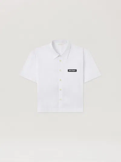 Palm Angels Kids' Curved Logo Short-sleeve Shirt In White