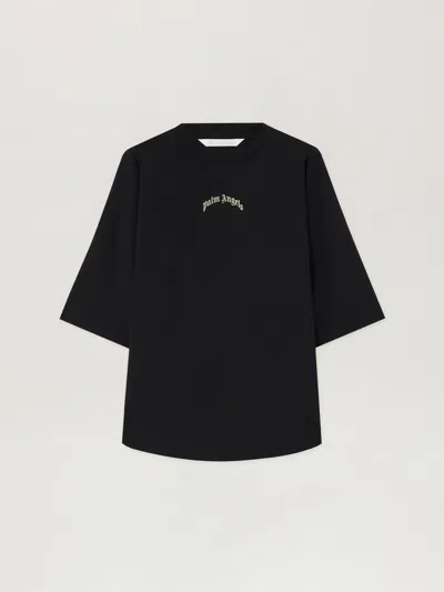 Palm Angels Curved-logo Crew-neck T-shirt In Black