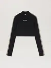 Palm Angels Long Sleeves Cropped Mockneck Top In 1003 Black - Off White
