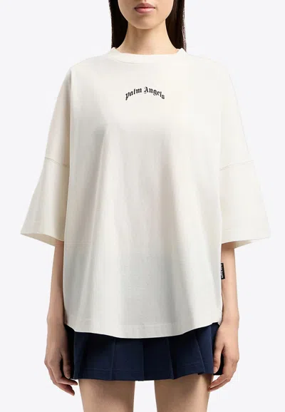 Palm Angels Curved Logo Oversized T-shirt In White