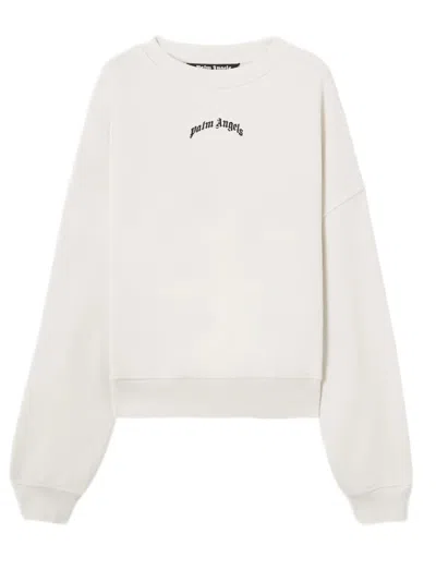 Palm Angels Back Curved Logo Loose Crew In Neutral