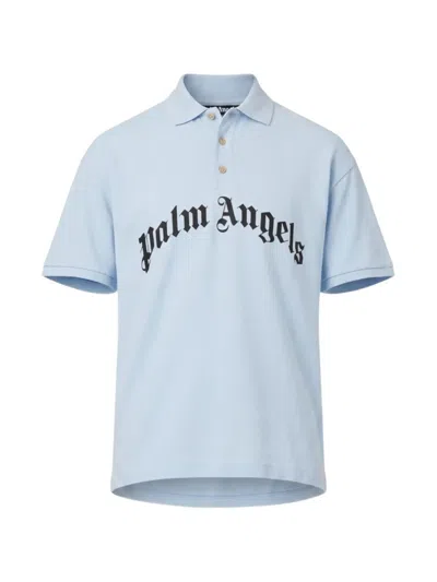 Palm Angels Curved Logo Polo Shirt In Blue