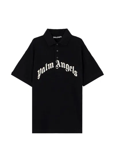 Palm Angels Curved Logo Polo S/s In Black