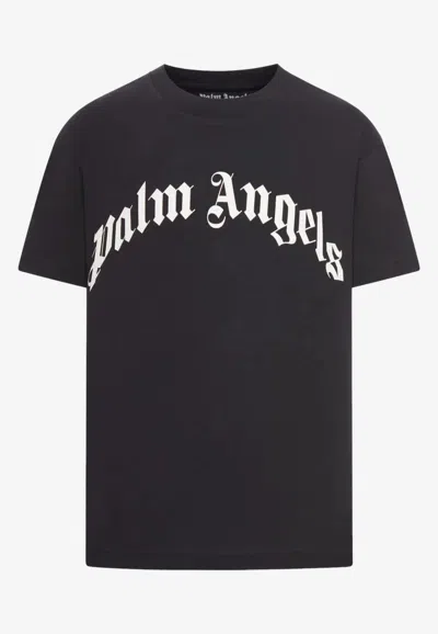 Palm Angels Curved Logo Reg T-shirt In Black
