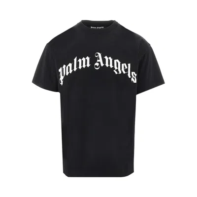 Palm Angels Curved Logo Print T-shirt In Black