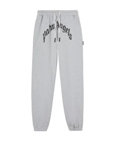Palm Angels Curved Logo Printed Sweatpants In Gray