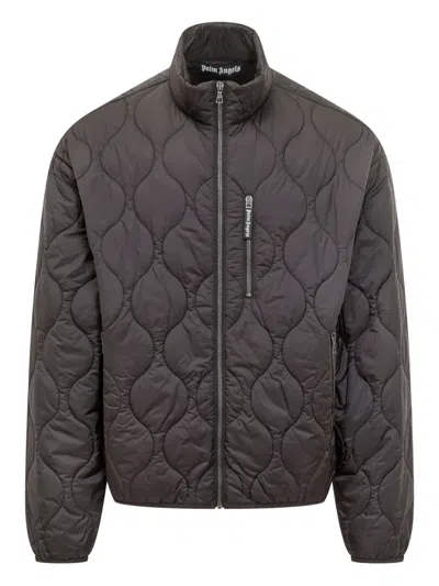 Palm Angels Quilted Casual Jacket With High Collar In Brown