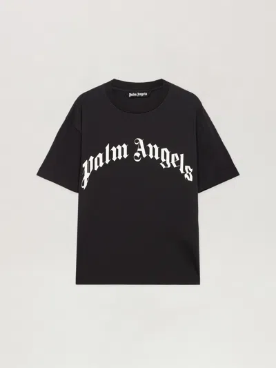 Palm Angels Curved Logo Reg T-shirt In Black