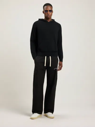 Palm Angels Curved Logo Regular Knit Hoodie In Black