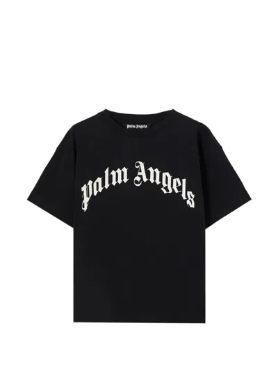 Palm Angels Crew Neck Short Sleeve T-shirt With Logo In Black