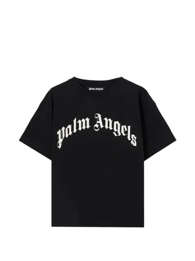 Palm Angels Curved Logo Regular Tee In Black