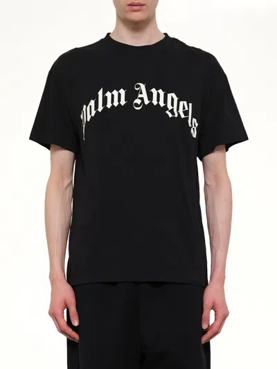 Palm Angels Curved Logo Regular T-shirt In Black