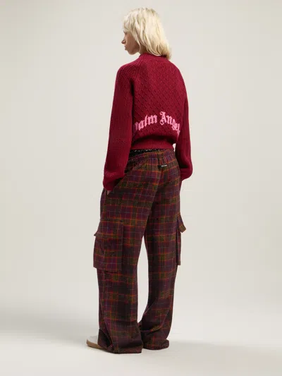 Palm Angels Curved Logo Ribbed Sweater In Brown