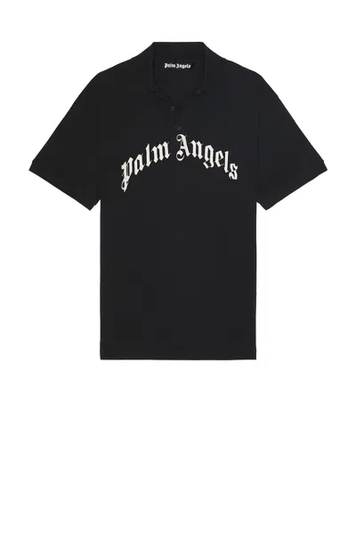 Palm Angels Curved Logo Embroidered Polo Shirt In Black