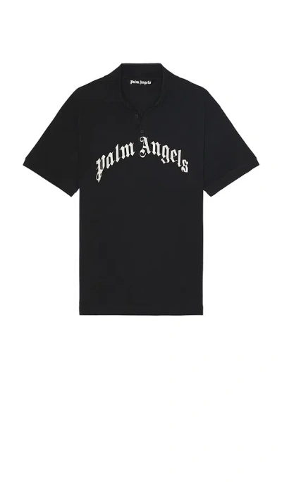 Palm Angels Curved Logo Embroidered Polo Shirt In Black