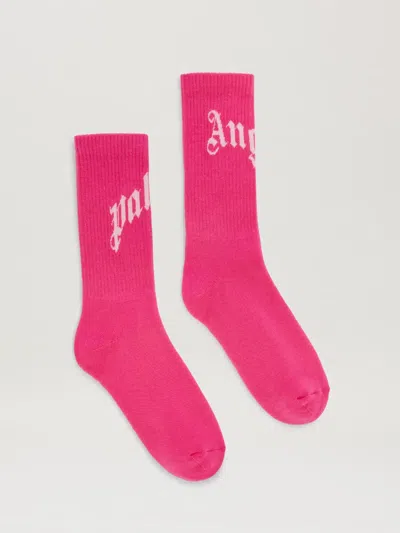Palm Angels Curved Logo Short Socks In 323c Fuchsia - Soft Pink