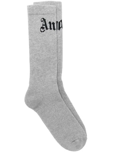 Palm Angels Curved Logo High Socks In グレー
