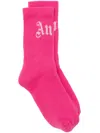 Palm Angels Logo Curved Ankle-length Ribbed Socks In ピンク