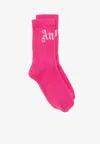 Palm Angels Logo Curved Ankle-length Ribbed Socks In Pink