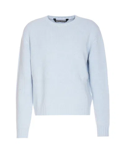 Palm Angels Curved Logo Sweater In Blue