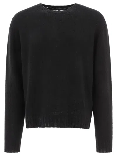 Palm Angels Black Wool Jumper With White Curved Logo On The Back