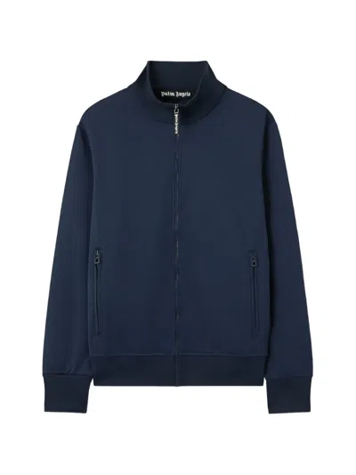 Palm Angels Track Top High Collar Curved Logo In Blue
