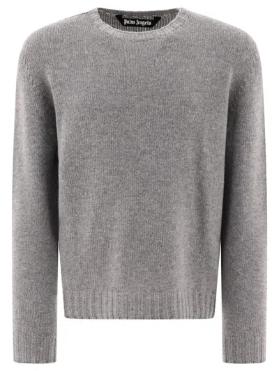 Palm Angels Curved Logo Knitwear Grey In Gray