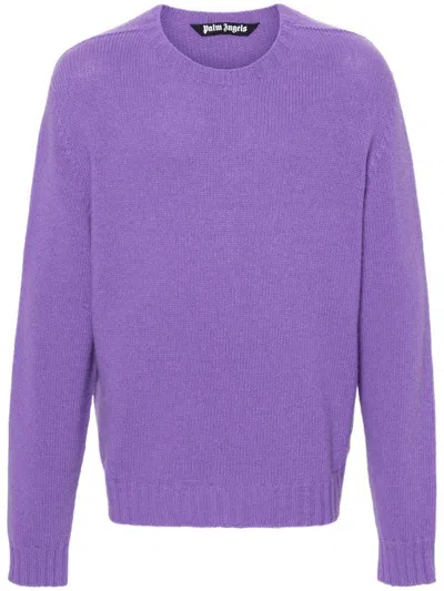 Palm Angels Curve Logo Crewneck Sweater In Violet Light Lime