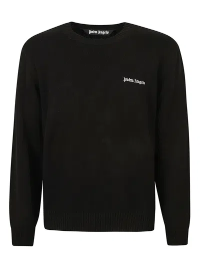 Palm Angels Curved Logo Sweatshirt In Black/off White