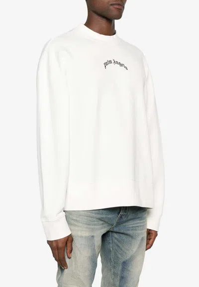 Palm Angels Back Curved Logo Loose Crew In Neutral