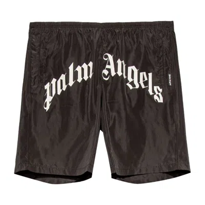 Pre-owned Palm Angels Curved Logo Swim Short 'black/white'