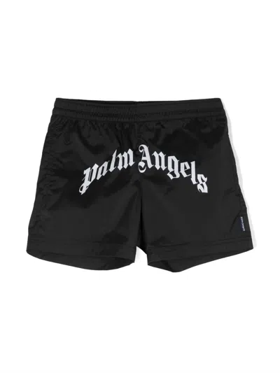 Palm Angels Kids' Logo-print Swim Shorts In Black