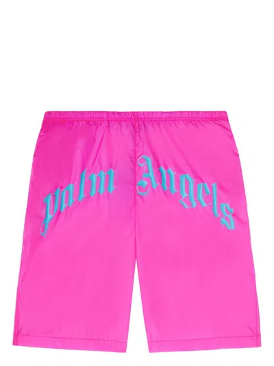 Palm Angels Badeshorts Mit Gebogenem Logo In Pink