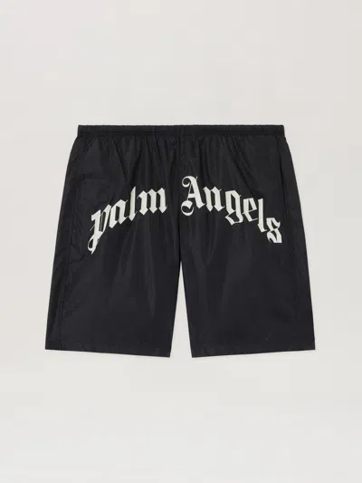 Palm Angels Curved Logo Swimshorts In Black