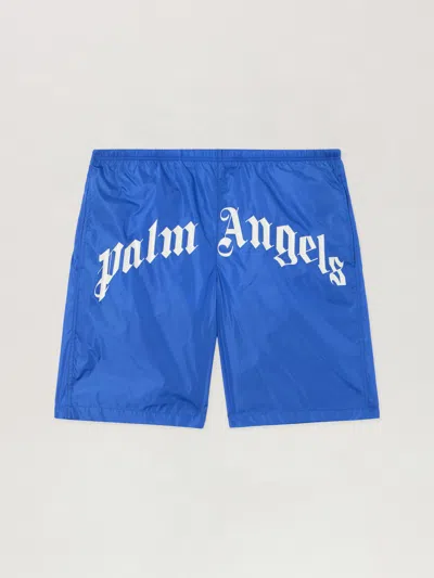 Palm Angels Curved Logo Swim Shorts In Animal Print