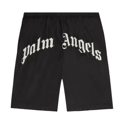 Pre-owned Palm Angels Curved Logo Swimshorts 'black/off White' | Men's Size Xs