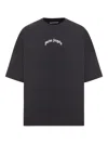 Palm Angels Oversized Crew Neck T-shirt With Bold Typography And Logo In Black