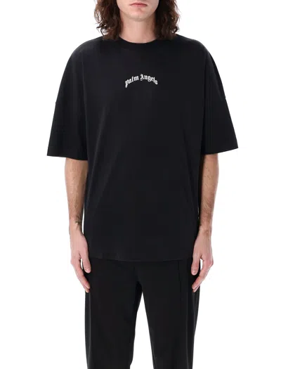 Palm Angels Back Curved Logo Oversized Short Sleeves T-shirt In Black