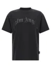 Palm Angels Black Crewneck T-shirt With Maxi Logo Print On The Front In Cotton Man