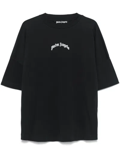 Palm Angels Back Curved Logo Oversized Short Sleeves T-shirt In Black