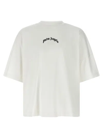 Palm Angels White Black Curved Logo T-shirt In Multicolor