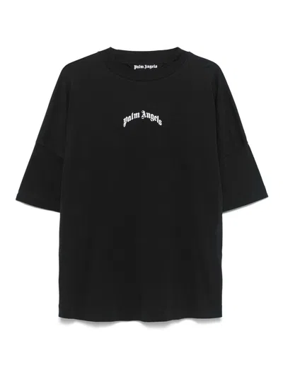 Palm Angels "back Curved Logo Oversized" Short Sleeves T-shirt Clothing In Black