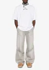 Palm Angels White Black Curved Logo T-shirt In Off-white