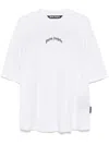 Palm Angels White Black Curved Logo T-shirt In White