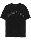 Palm Angels Black Crewneck T-shirt With Maxi Logo Print On The Front In Cotton Man In Black