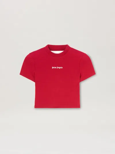 Palm Angels Womens Classic-logo Embroidered Baby Tee Jersey T-shirt Xl In 2503 Red - Off White