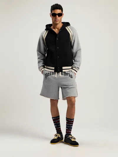 Palm Angels Curved Logo Varsity Jacket In Gray