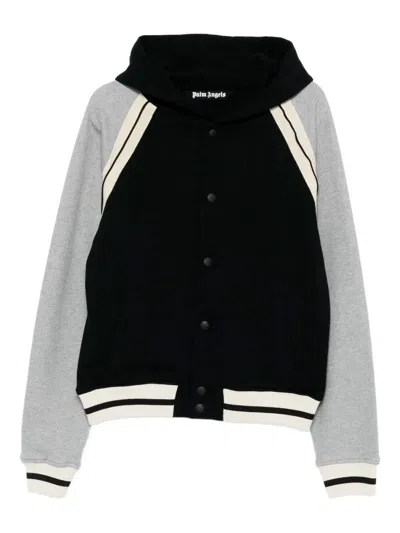 Palm Angels `curved Logo` Track Varsity Jacket In Black
