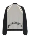 Palm Angels Front Button Closure Light Grey Sweater With Raglan Sleeves And Logo Detail In Gray