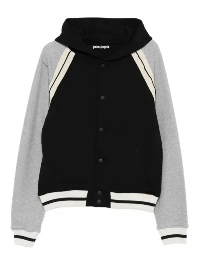 Palm Angels Curved Logo Varsity Jacket In Gray